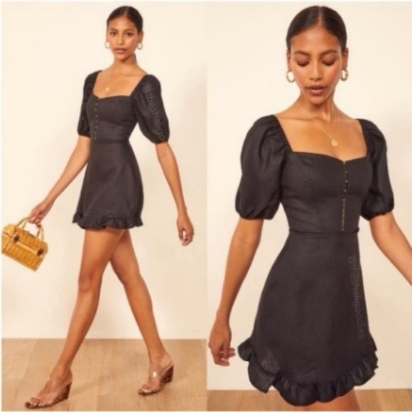 Reformation Seattle Black Linen Dress 4 - Picture 2 of 3